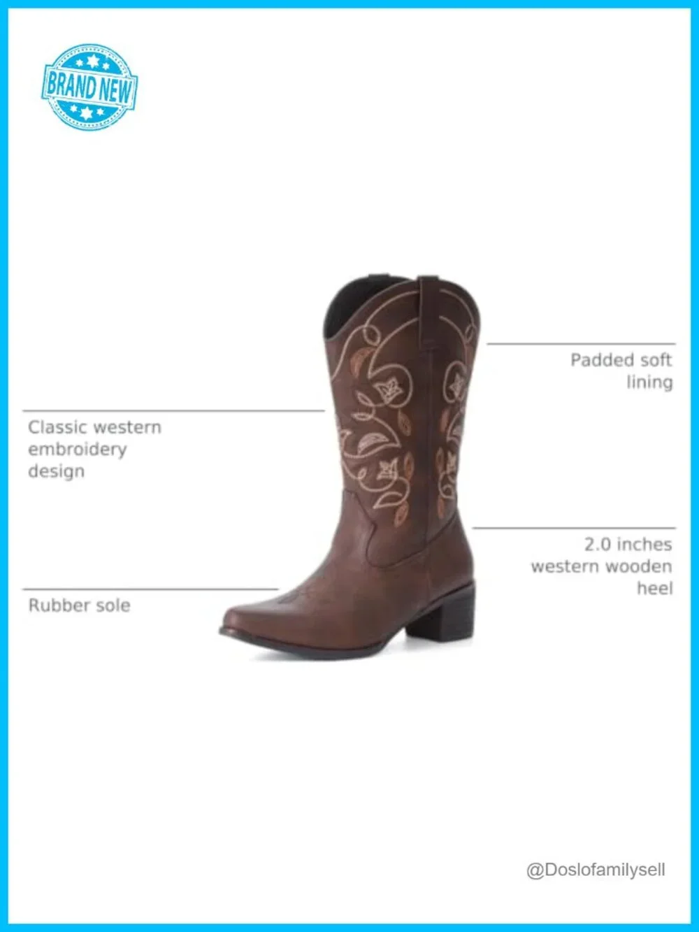 Women Mid Calf Cowboy Boots Wide Calf Pointy Toe Western Boots Synthetic Leather